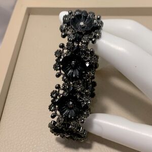 Black Flower & Rhinestone Bracelet
